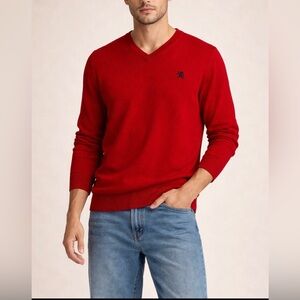 Express Red V-Neck Sweater Men’s Medium | Classic Preppy Layer Knit EUC